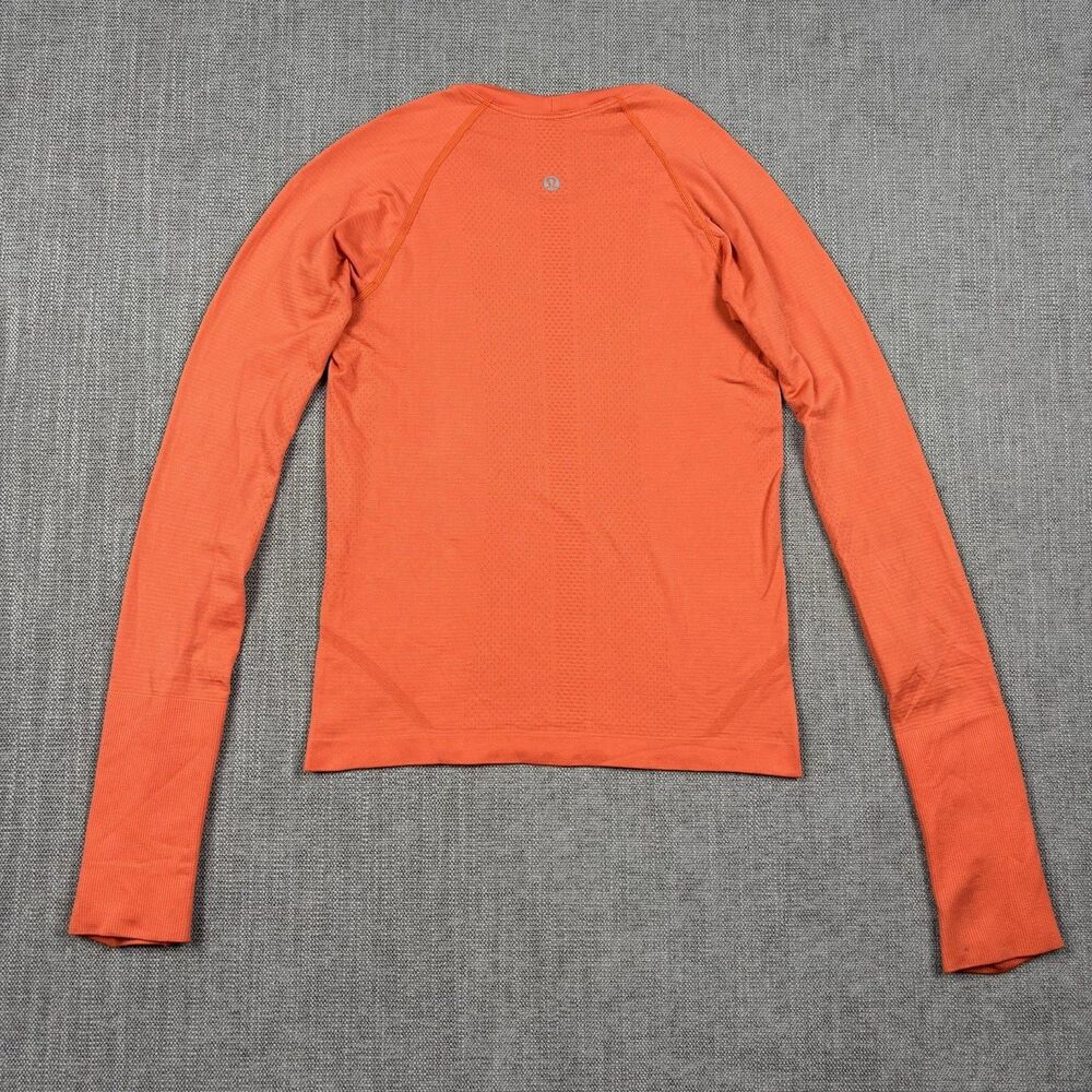 Lululemon Long Sleeve Swiftly Womens orange Top With Thumb Holes Size 4 Gym Yoga - Picture 2 of 12